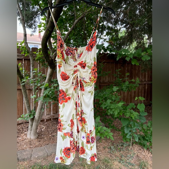 Free People Dresses & Skirts - Free People Mini dress Sundress floral S ruched smocked spaghetti straps ruffles